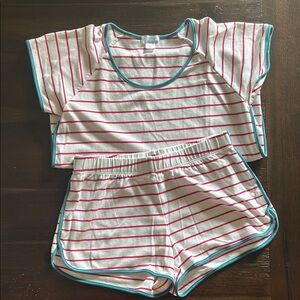 Red and White Pajama Set with Relaxed Fit and Elastic Waist